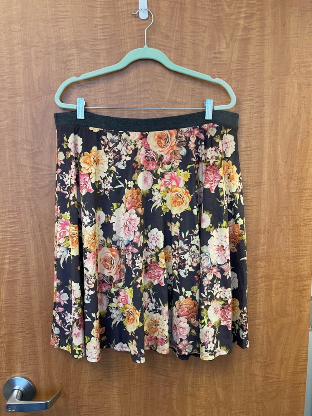 Le Lis Black Floral Circle Skirt with Pink & Yellow Blooms